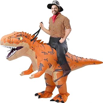 MXoSUM Adult Dinosaur Costume Inflatable Riding T- rex costume Funny Dino Blow up Costume Suit for Halloween Party Cosplay