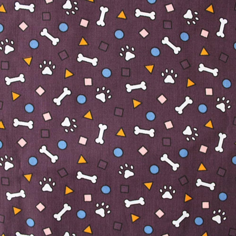 Oh Sew Crafty Limited Dark Purple Polycotton Fabric Doggie Shapes Bones Paw Prints Circle Triangle Dogs 112Cm Wide (Price Per Metre) (Dark Purple)