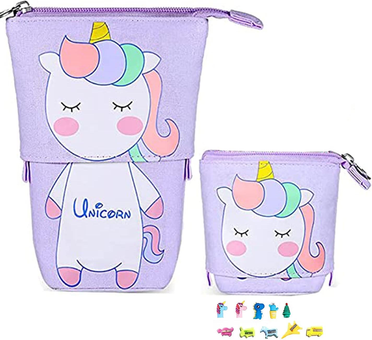Pencil Case, Stand Up Pencil Case Retractable Drop Down Cosmetic Bag Pop Up Cosmetic Bag Kawaii Stationery Box Office Organizer for Students, Adults, Kids (unicorn)