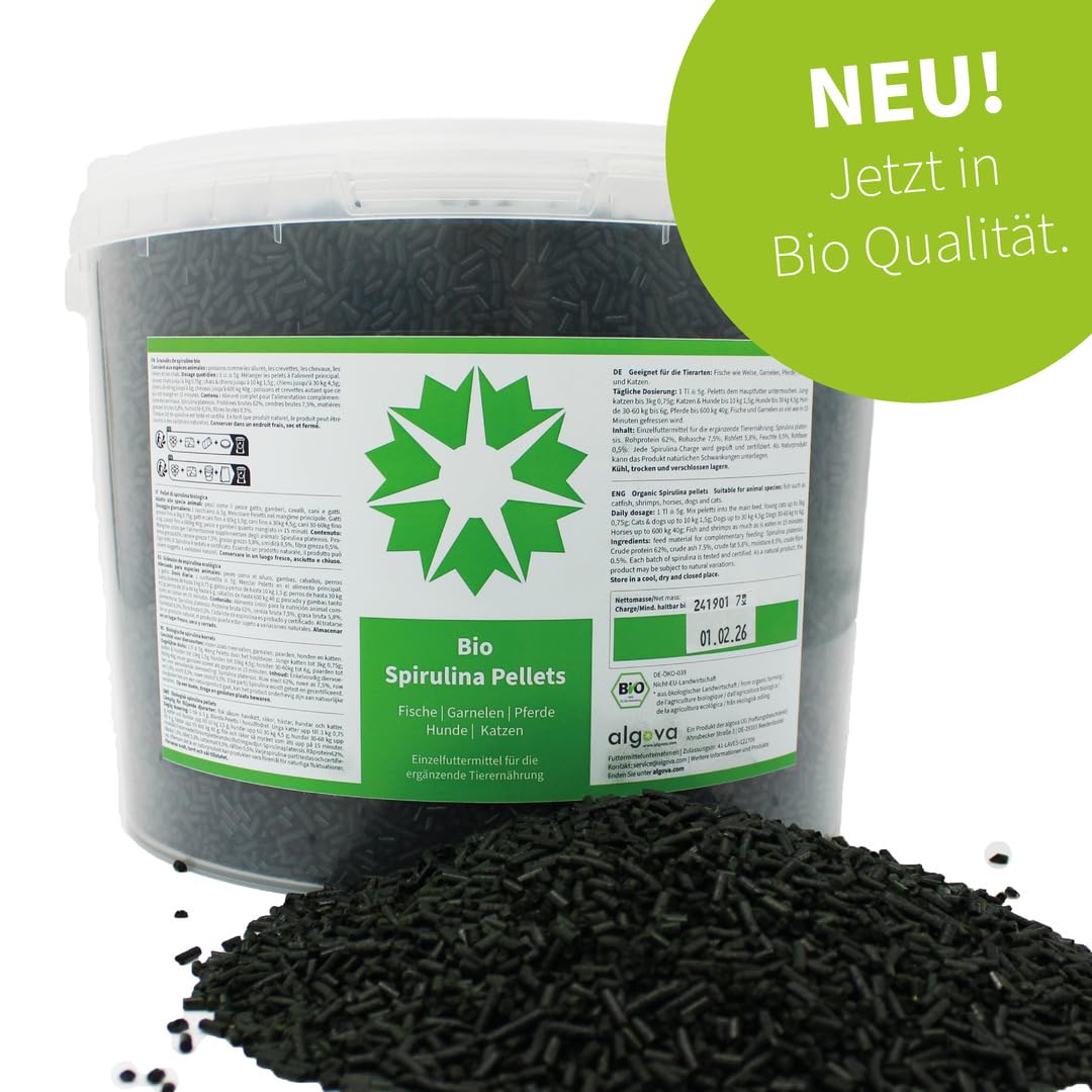 Pellets de espirulina orgánica natural para peces ornamentales, agua de mar y agua dulce, camarones, bagres, koi, caballos, perros, gatos, alto contenido de carotenoides, vitaminas y minerales