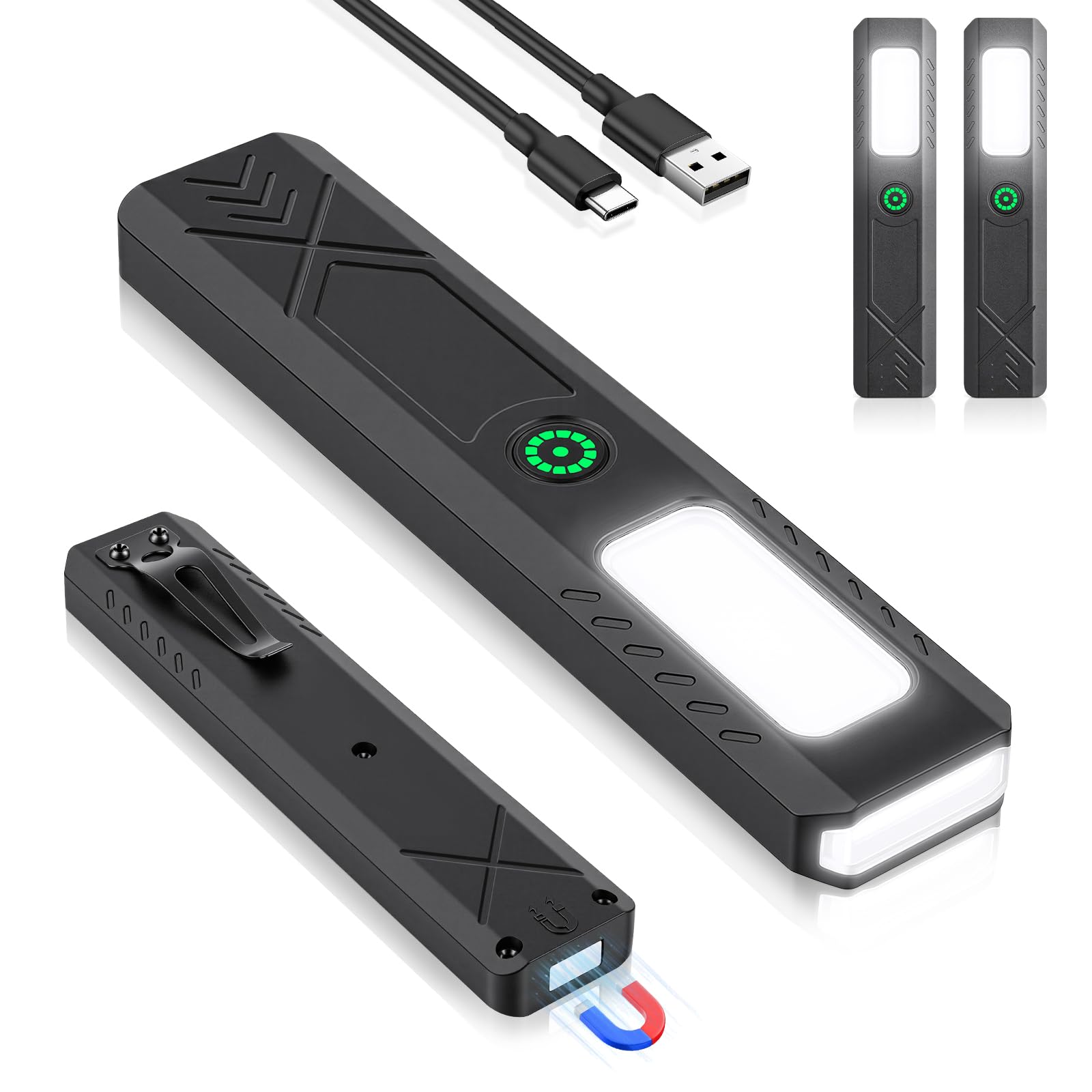 HOTUT Slim Flat Torch, 2 PCS LED Torches, Magnetic Torches Led Super Bright with 450 Lumens Light, IP45 Water Resistant Portable Flashlight for Home Work Emergency