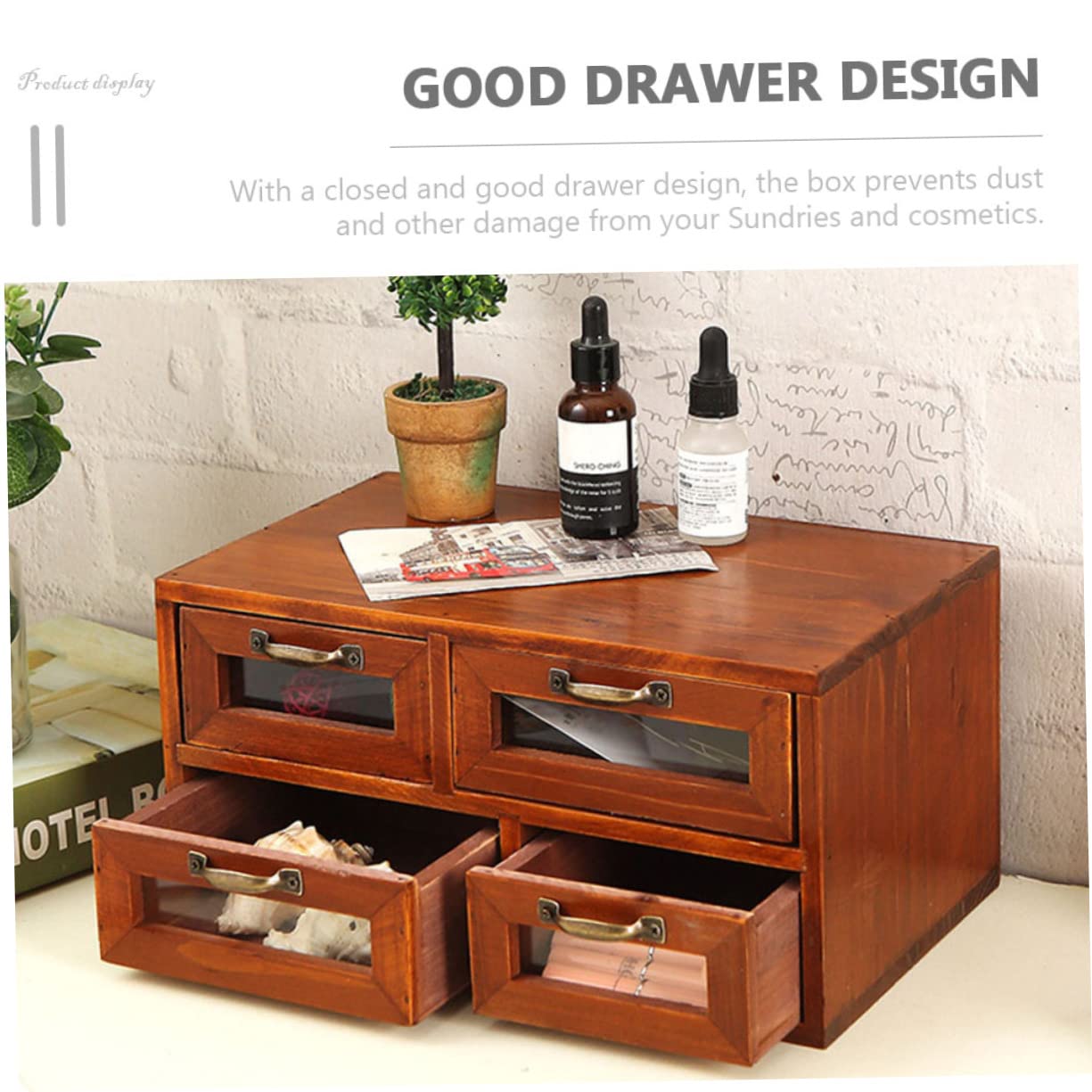 Schreibtisch-Organizer aus Holz mit Schubladen, Büro-Schreibtisch-Aufbewahrungsschrank für kleine Räume, Schreibtisch-Organizer für Make-up und Zubehör, Hellbraun