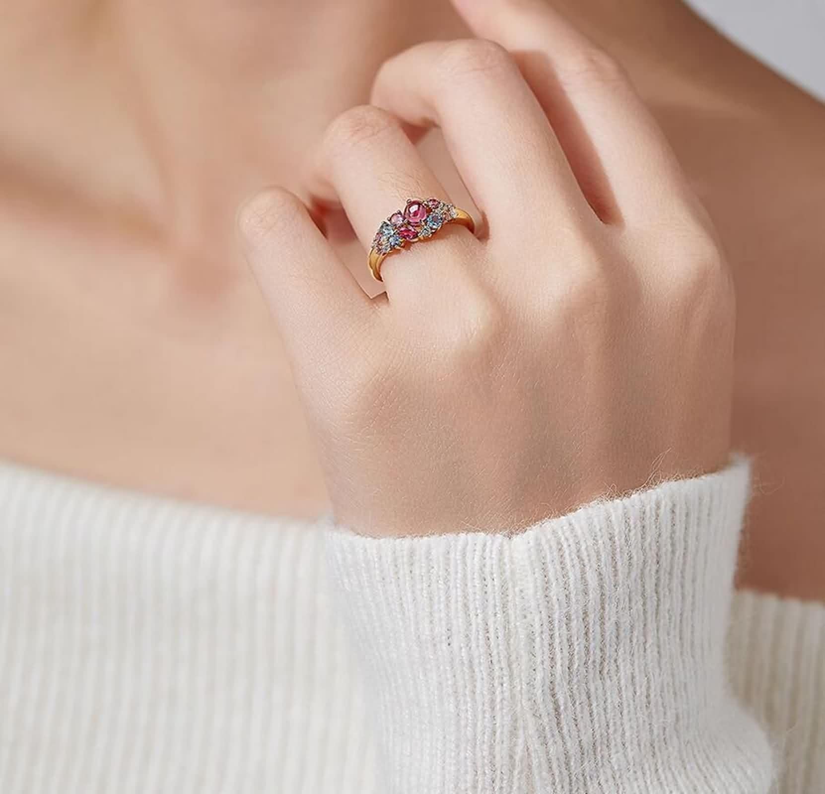 KnSam Obrączki ślubne z prawdziwego złota 9K/14K/18K, z prawdziwego złota, turmalin, topaz, dla par, klasyczny owalny szlif róża, pierścionek z moissanit 18/14/9-karatowego złota, rozm. 47-70