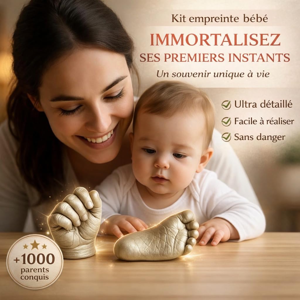 Kit de Moulage Bébé ANCRER® 4 Empreintes Mains Pieds Fille Garçon Contenants Réutilisables Cadeau Naissance