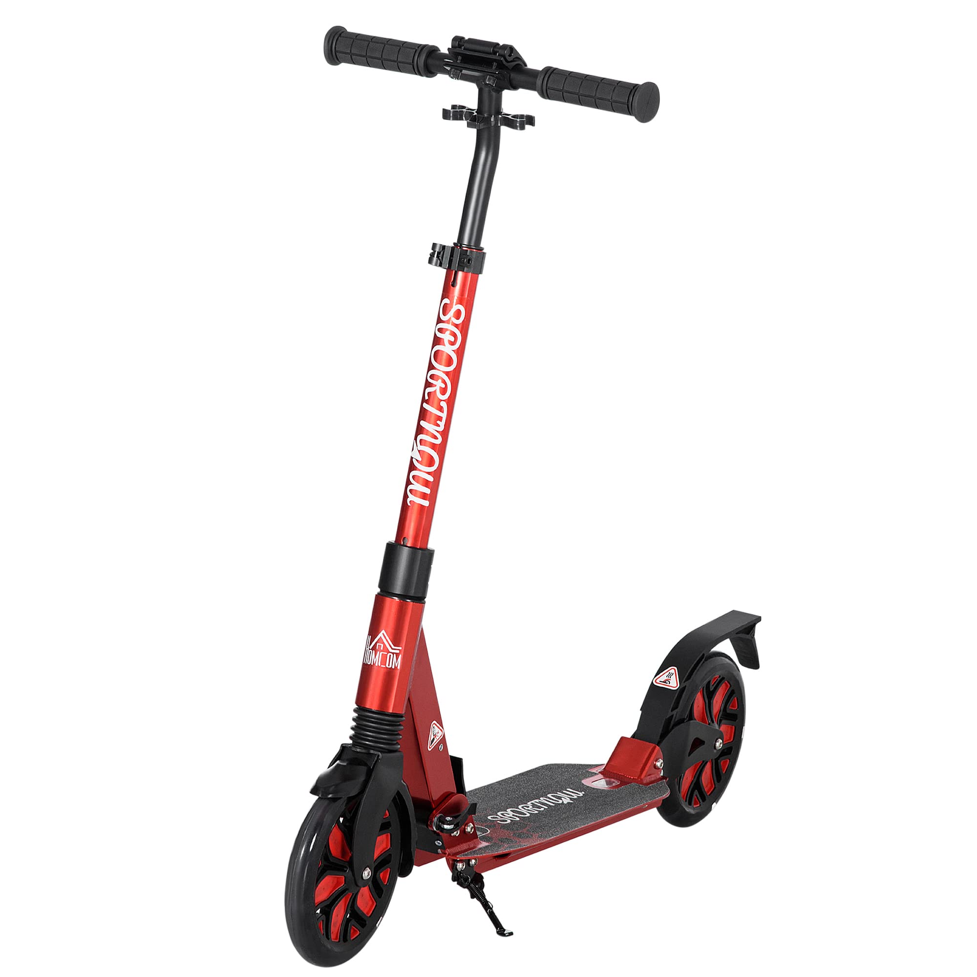 HOMCOM One-click Folding Kick Scooter w/Adjustable Handlebar, Push Scooter with Kickstand, Dual Shock Absorber, 200mm Wheels & ABEC-9 Bearing for 14+
