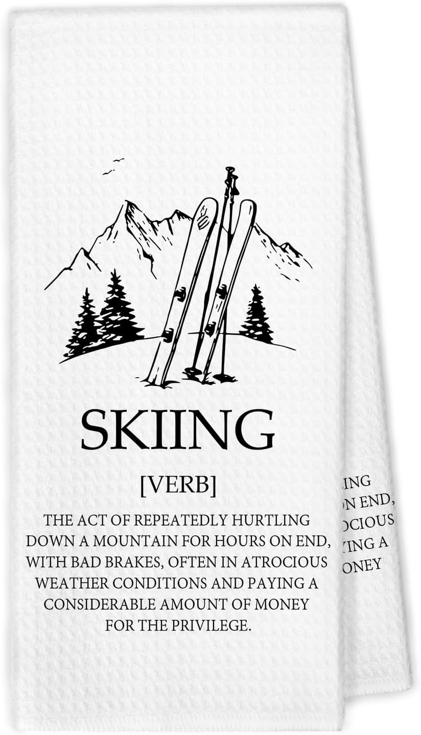 Winter Ski Kitchen Towels, Ski Lover Gifts for Women Men Dish Hand Tea Towels, Skiing Gifts, Winter Skiing Decorative Towels for Bathroom Kitchen, 16x24 Inch
