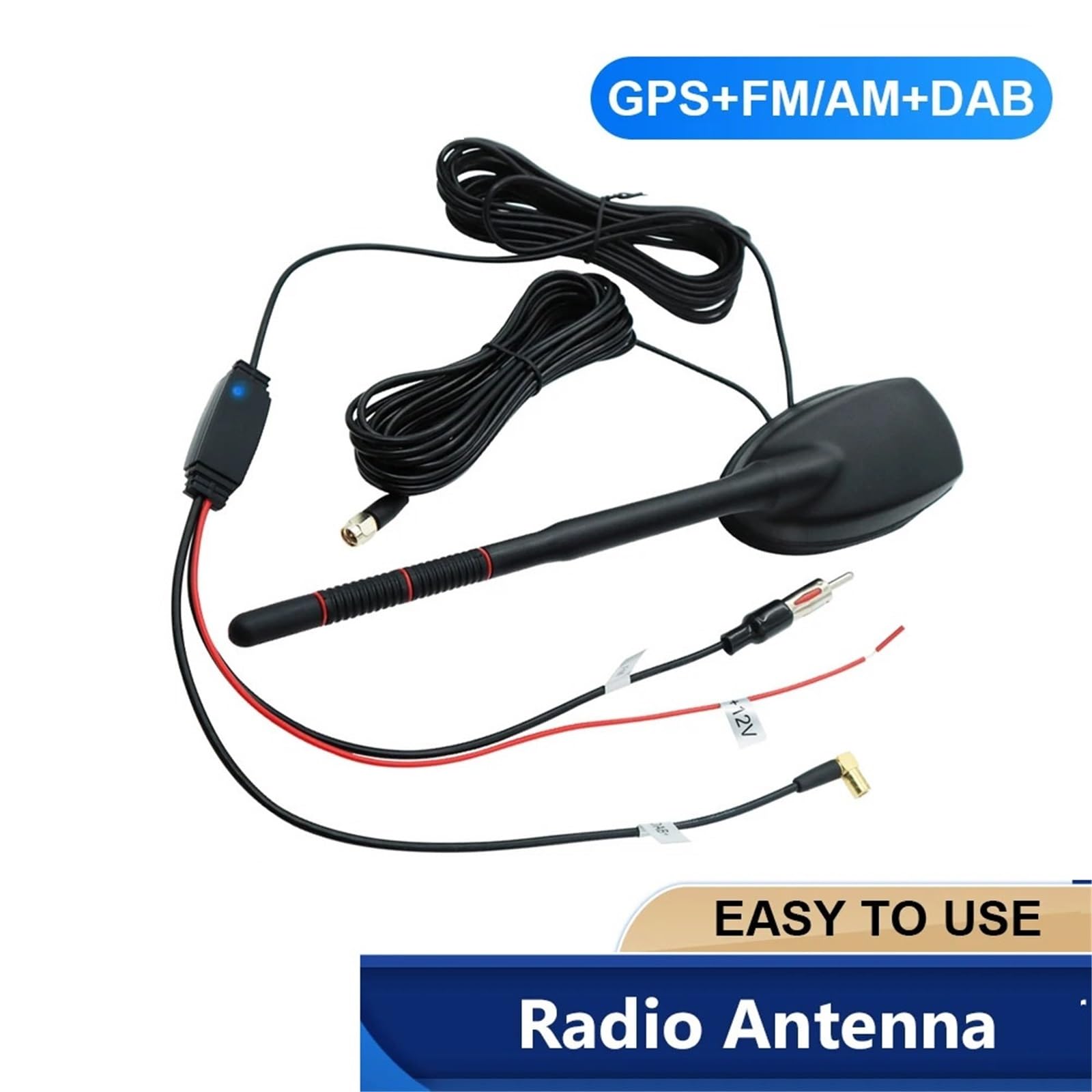 Antenne Radio Voiture Antenne Automobile Antenne Active de Toit pour Voiture, Dab+GPS+FM amplifiée, étanche et résistante à la poussière