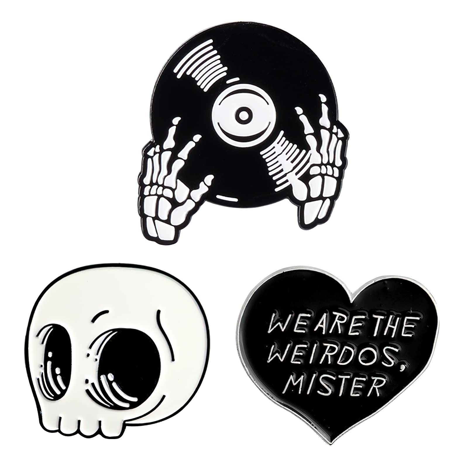 LIUJINCAN(3 PCS) Horror Skeleton Record Player and Unique Heart Brain Lung Enamel Pins Set, Accessory for DIY Backpacks Clothes Jeans Hats Badge and Gift