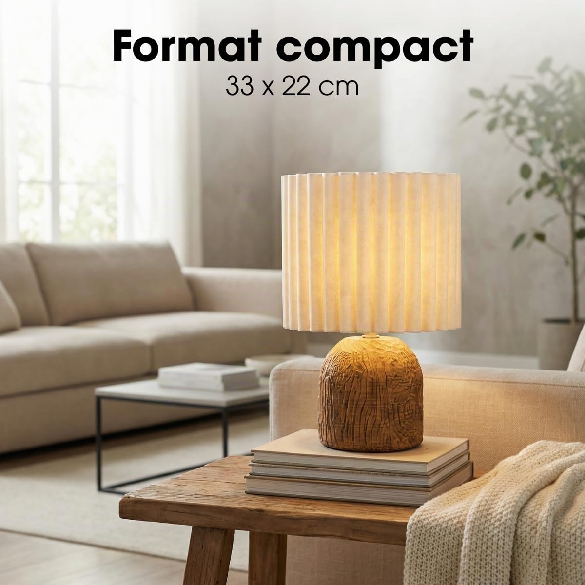 MICA Decorations Frey Lampe de Salon - Style Japandi - 33 x ⌀22 cm - Marron