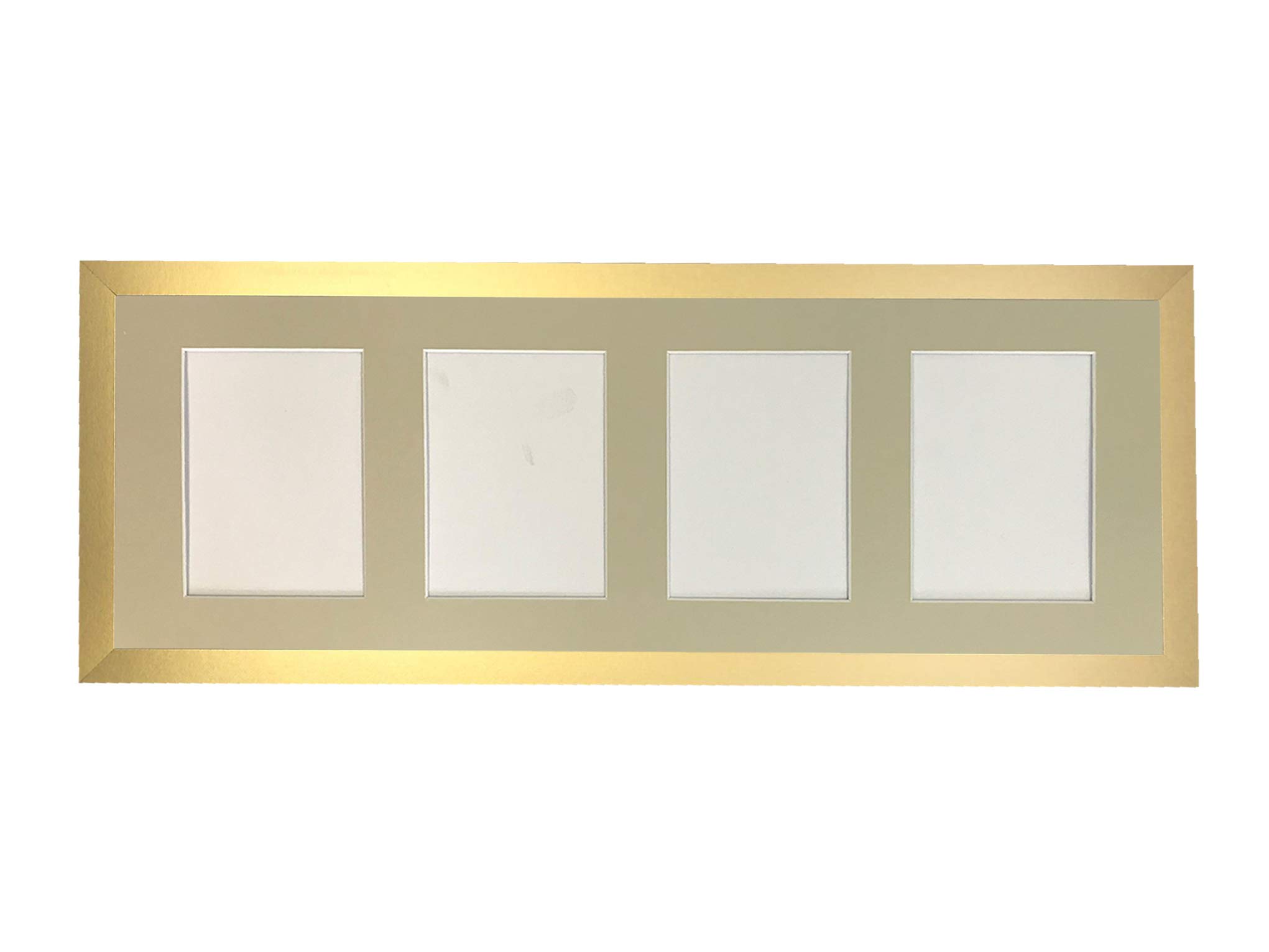 H7 Gold Picture Photo Frame with Light Grey 7 x 5 Inch Four Aperture Long Mount