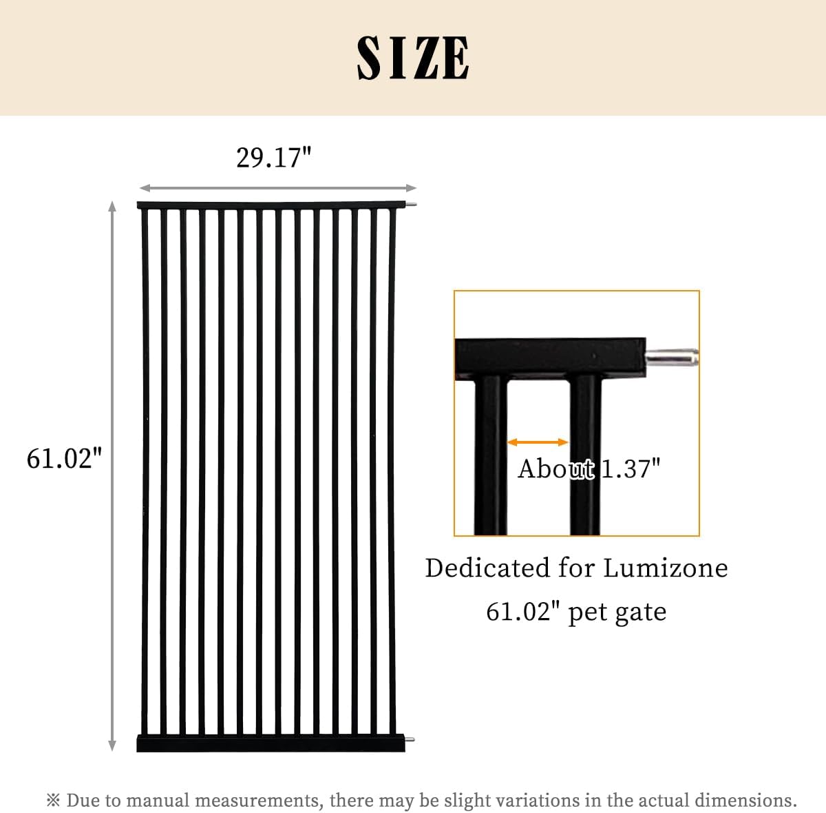Lumizone Extra Tall Cat Gate Extension Kit 61.02" High Pressure Mounted 29.17" Extra Wide 1.37" Gap No Drilling Tall Pet Gate for Dogs (Black, 61.02" H x 29.17" W, Extension)