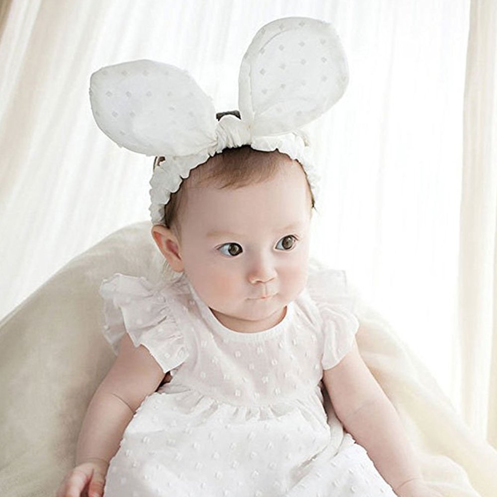 RQJ Baby Girls Rabbit Headband Bunny Ear Headwear Kids Hair Band Headwrap(white)