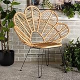 bali & pari Garan Modern Bohemian Natural Rattan and Black Metal Accent Chair
