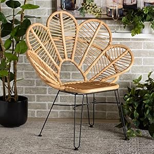 Baxton Studio Garan Natural Rattan Flower Accent Chair, Standard