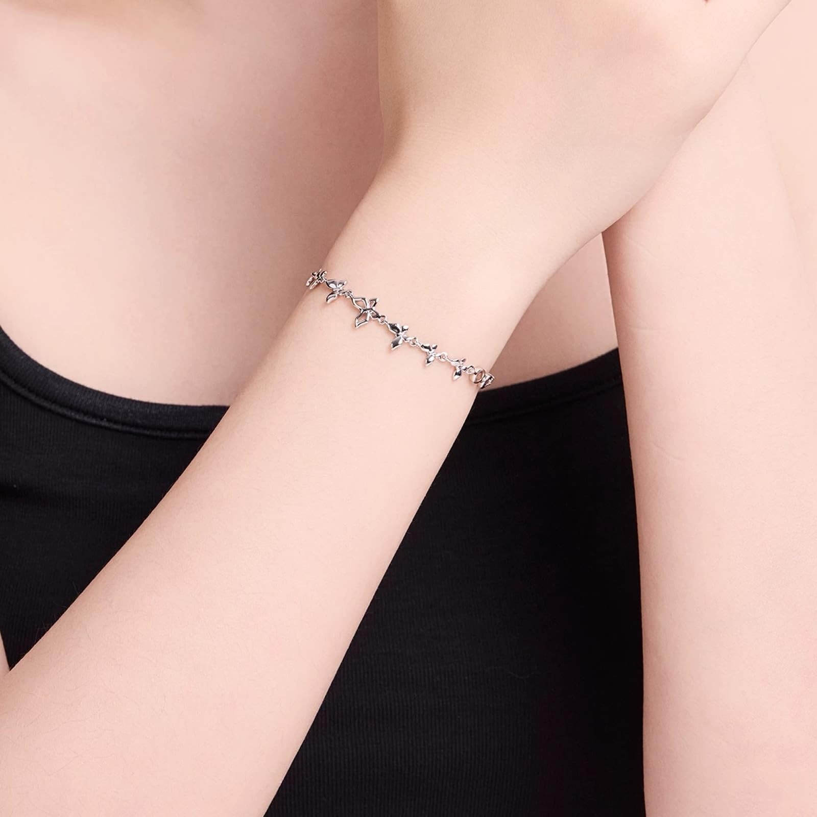 Pulsera de oro blanco de 18 quilates, joyas auténticas, mariposa PT950 Platinum Brazaletes