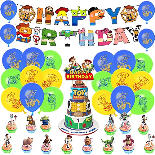 Décoration Toy Story Anniversaire Toy Story Ballons Toy Story Anniversaire Bannière Toy Story Topper de Gâteau Fournitures de Fête pour Thème de Toy Story Cover