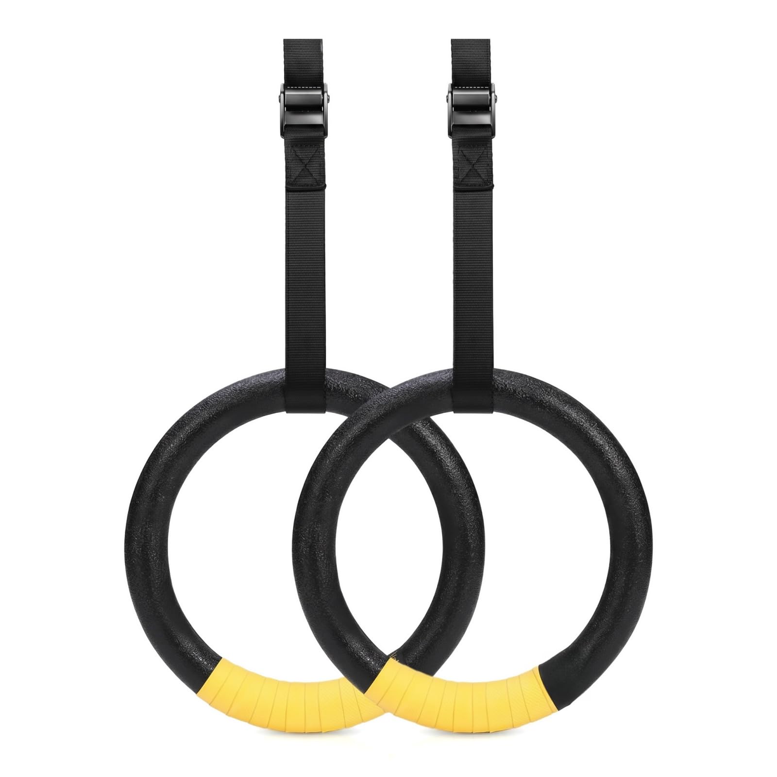 HaeNayc Gymnastics Rings, Pull-up Gymnastics Rings with Adjustable Shoulder Straps and Steel Buckles, Household Gymnastics Rings for Strength Training (Yellow)