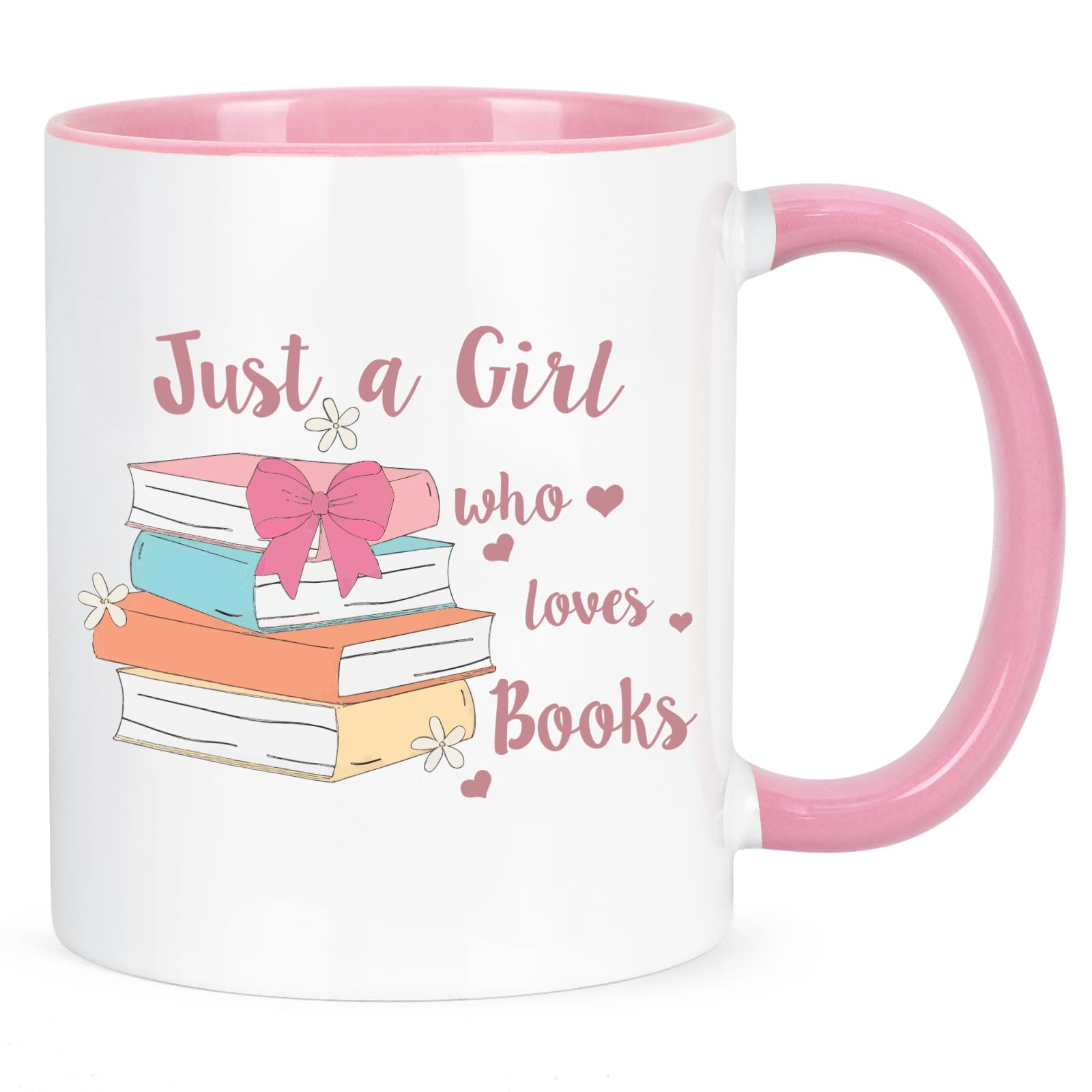 Joymaking Mug Gifts for Book Lovers Women - Just a Girl Who Loves Books - Book Lover Gifts for Women Friend Christmas Birthday Presents for Books Lovers, 11Oz Pink