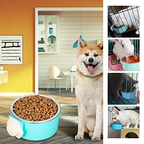Itoda 2 In 1 Hanging Pet Bowl Detachable Food Water Feed Dish Cup Stainless Steel Bolt Hanger Healthy Puppy Dog Feeder Bowl #TOP5