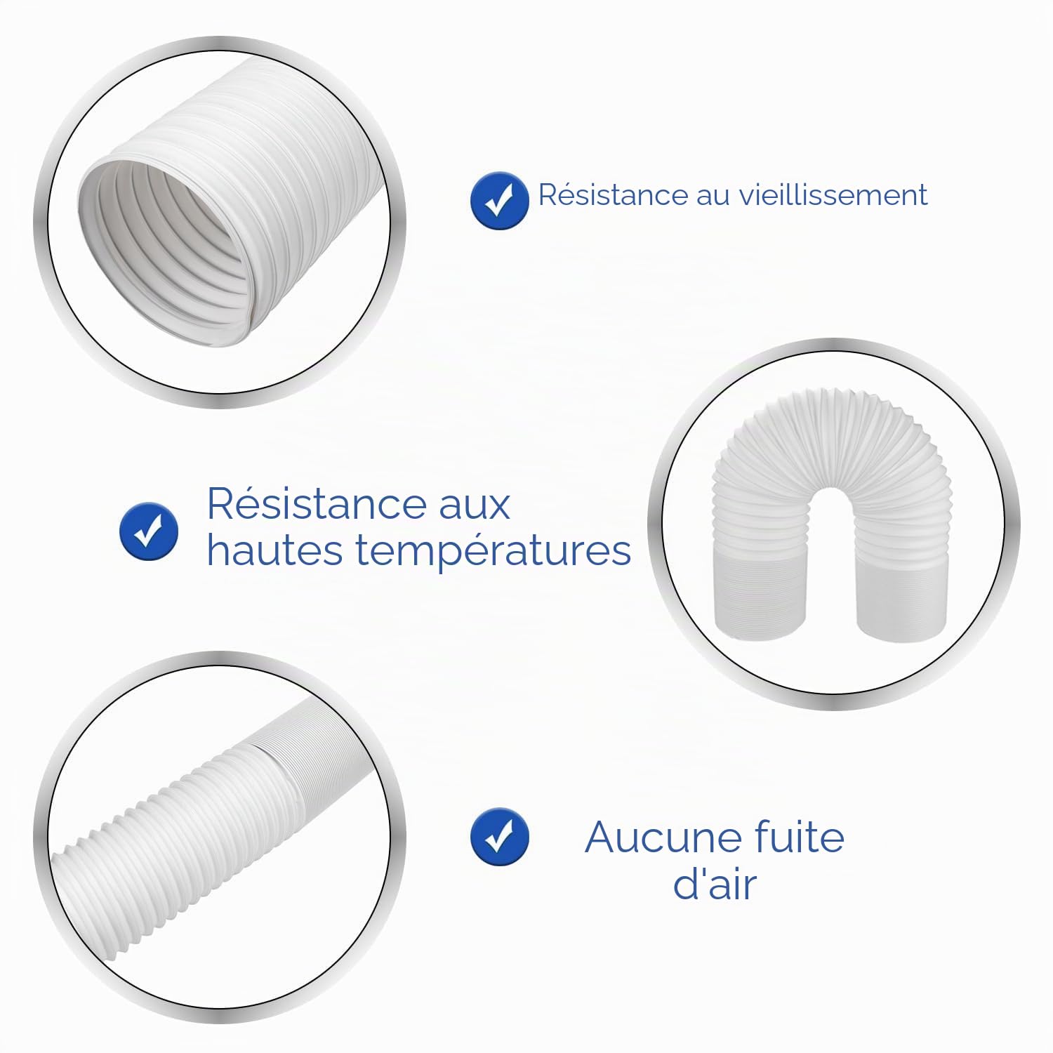 3 Mètres PP Tuyau pour Climatiseur Mobile, 130 mm Extensible Mobile Air Conditionné Tuyau D'échappement Chaleur D'échappement en Acier CCW Filetage de évent pour La Réparation de Conditionneur