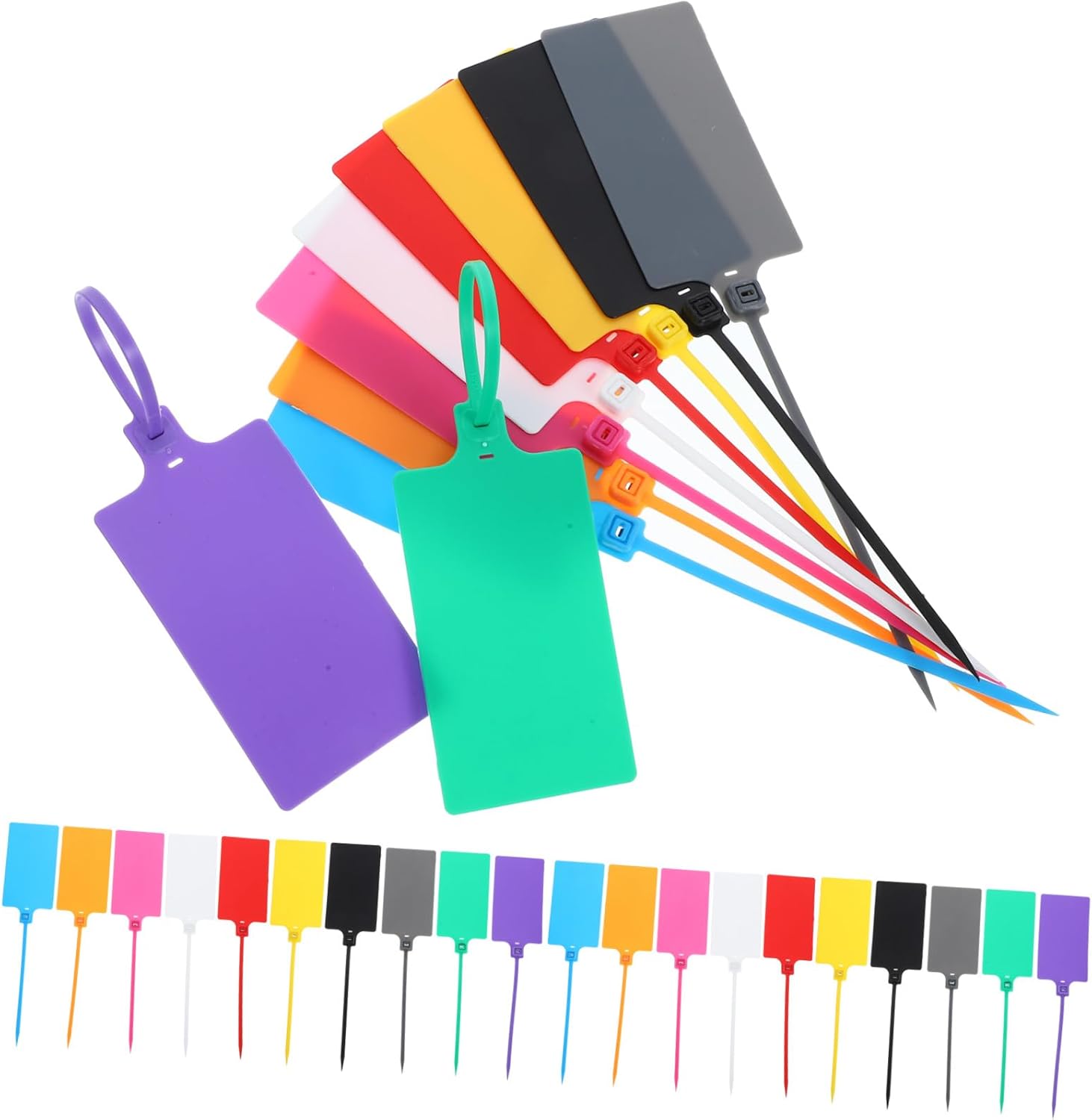FRCOLOR 100pcs Mixed Color Plastic Shipping Tags with Wire Strings 5.8x100mm Labeling Tags for Luggage Industrial Packaging