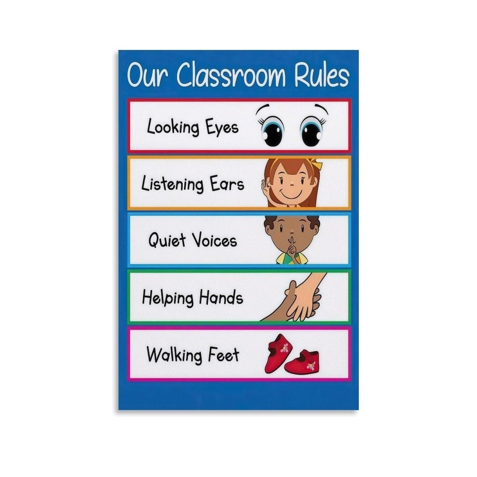NWPNLXEA Classroom Rules Poster Behavior Management Educational Wall-Art for Classroom Daycare Decor Framed 08x12inch(20x30cm)
