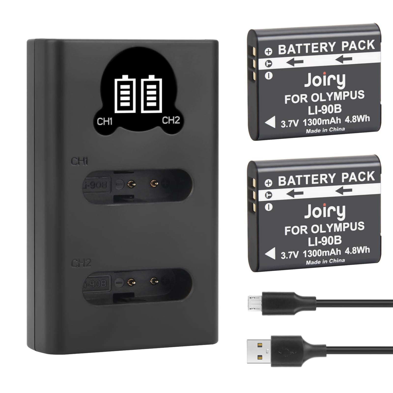 Joiry 2X Li-90B Li-92B batería y Cargador para Olympus Tough TG-7, TG-6, TG-5, SH-1, SH-2, SP-100 IHS, Tough TG-1 iHS, TG-2 iHS, TG-3, TG-4, SH50 iHS, SH60, para Ricoh GR III, GR IIIX
