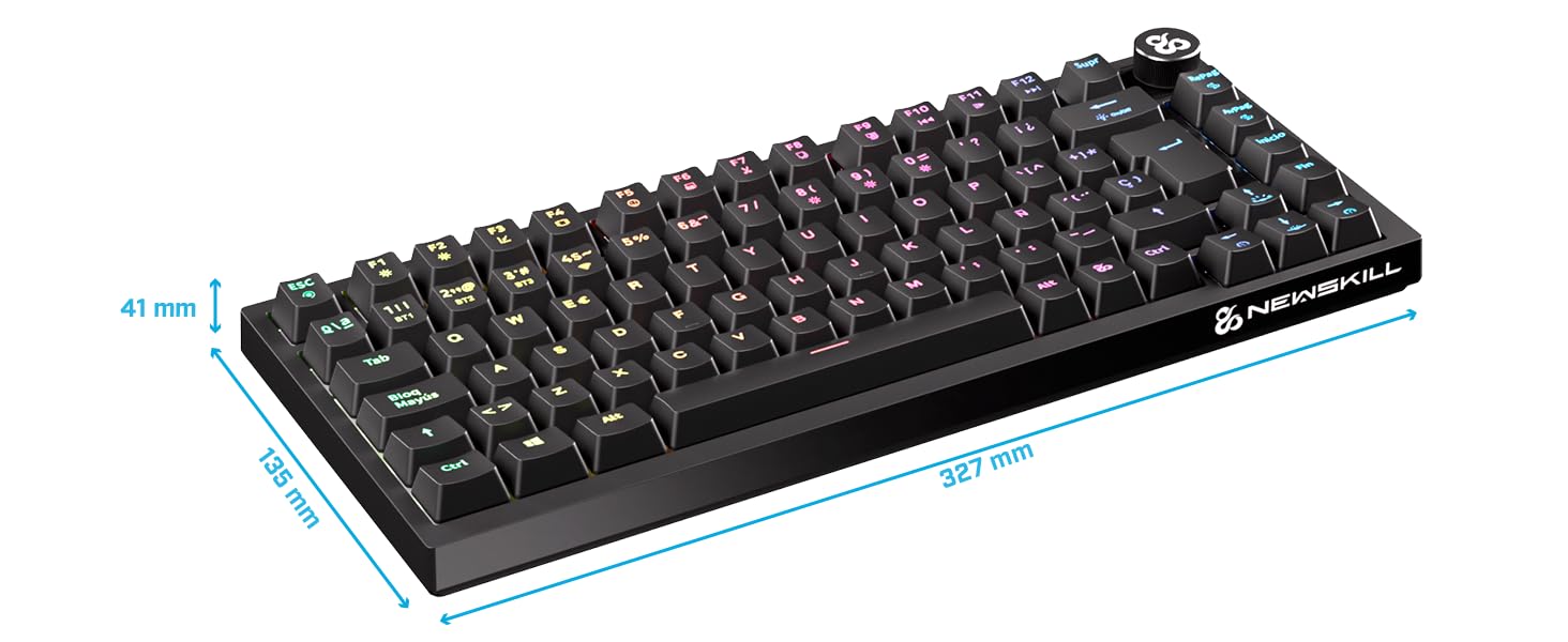 NEWSKILL Pyros Pro Teclado Gaming 75% RGB inalámbrico/Bluetooth/Cable Outemu Red Hotswap - Color Negro