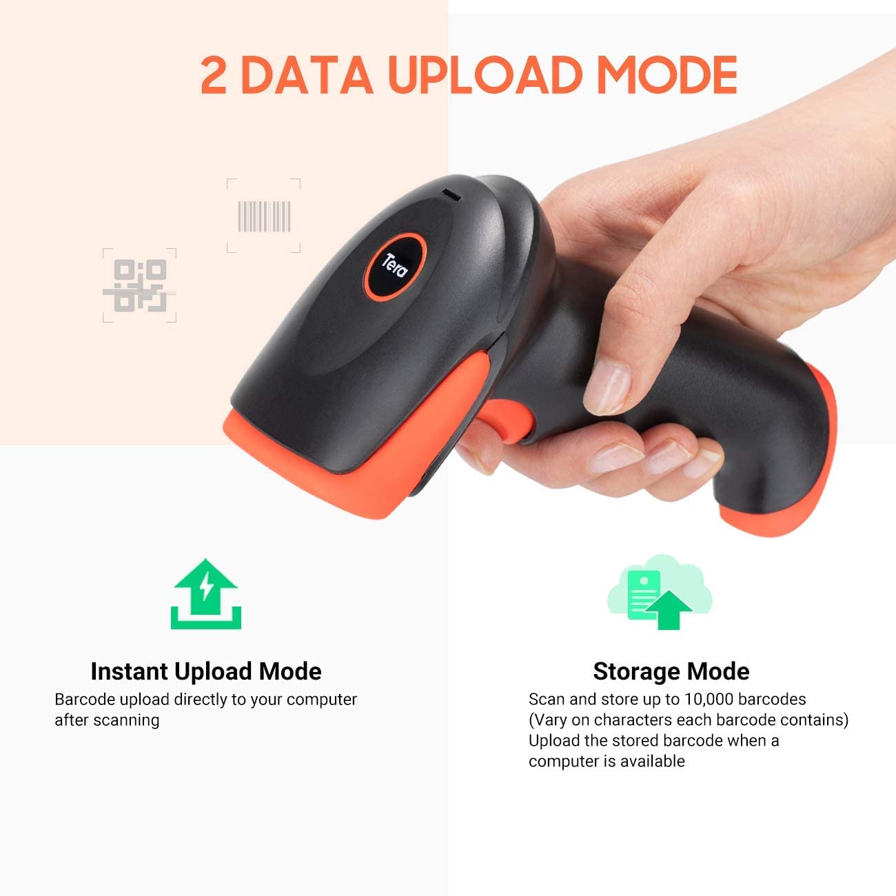 Tera Skaner kodów kreskowych 2D 1D 3 w 1, bezprzewodowy skaner kodów kreskowych 2,4 GHz/Bluetooth/USB, czytnik kodów kreskowych, HW0002-O