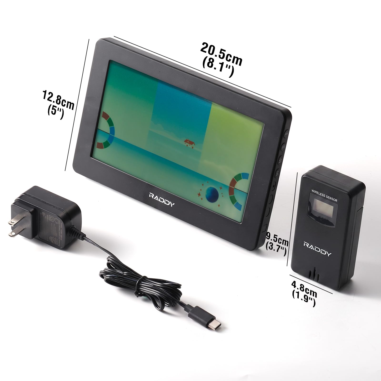 Raddy HW75 Stazione Meteo Wireless, Schermo a Colori 7,5", Termometro Igrometro Interno Esterno, Pressione Barometrica, Orologio Atomico, Indice di Calore, Punto di Rugiada, Fase Lunare, Giardino
