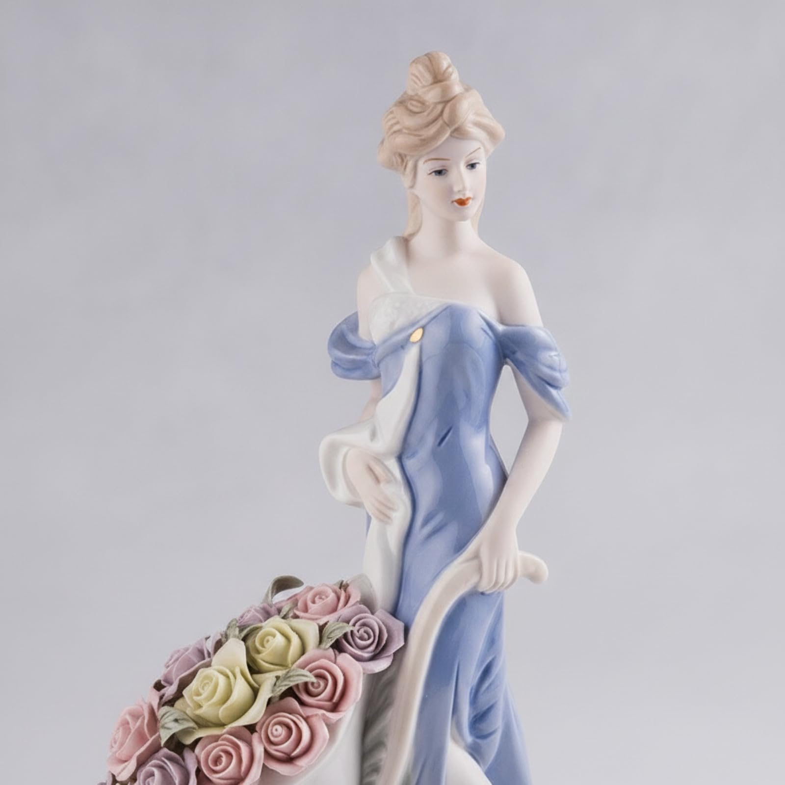 Gralara Figurine en Porcelaine Artinal | Finition Émaillée, Statute Femme Roses, Fait Main, Sculpture Femme, pr lon, Console D'entrée