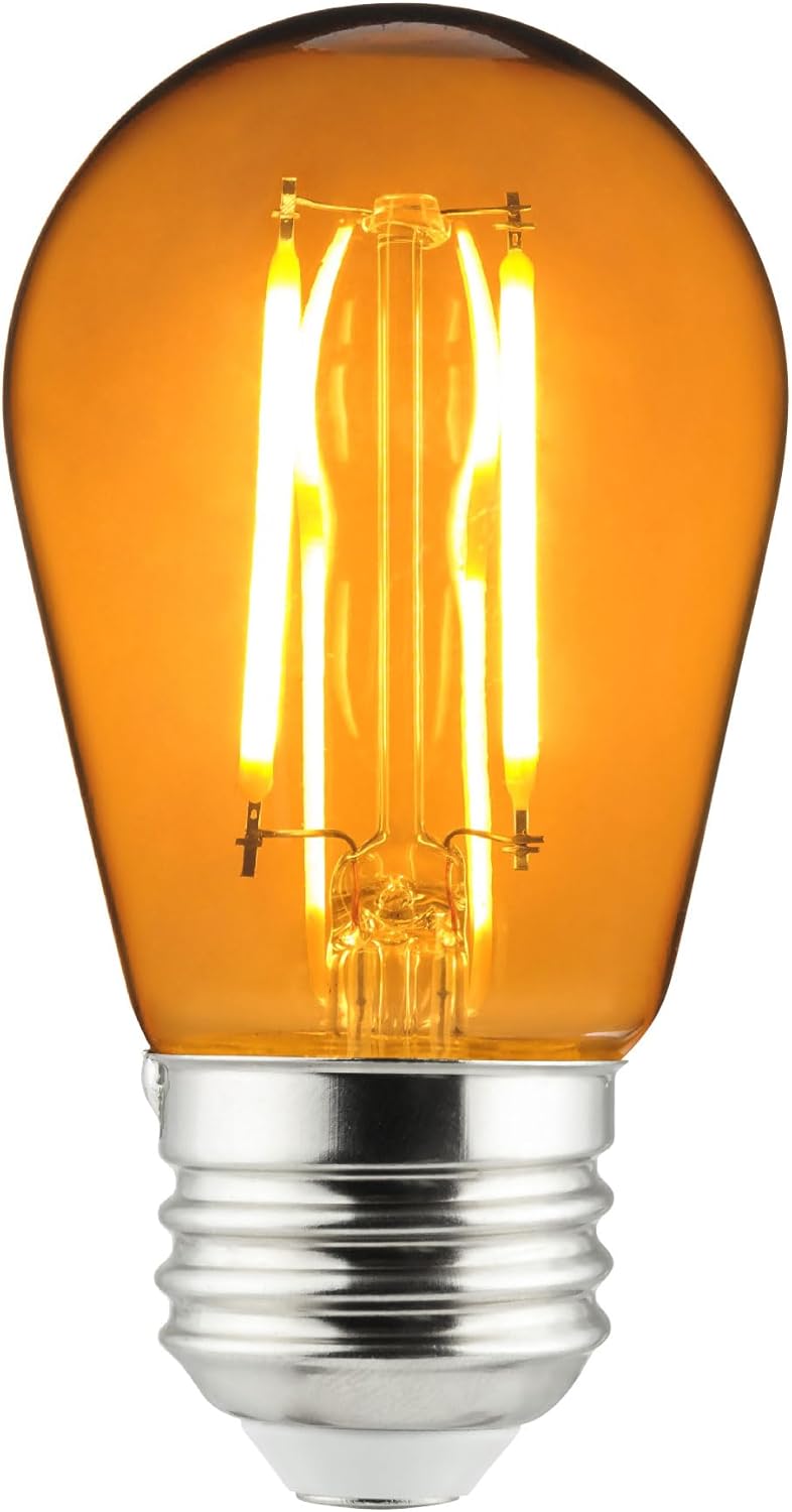 Sunlite 81093 LED S14 String Light Bulb, 2 Watts (25W Equivalent), Medium E26 Base, Party Decoration, Holiday Lighting, Transparent, Dimmable, UL Listed, Amber, 1 Count
