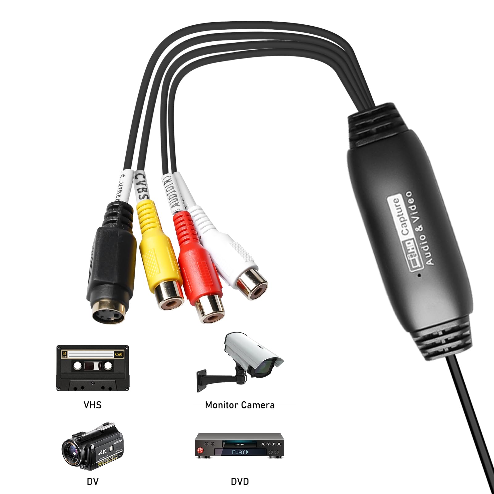 Tarjeta de grabación de vídeo USB 2.0, tarjeta de captura de vídeo de audio, tarjeta de captura de vídeo, convertidor de vídeo RCA a USB, grabador de vídeo para PC, TV, reproductor de cinta