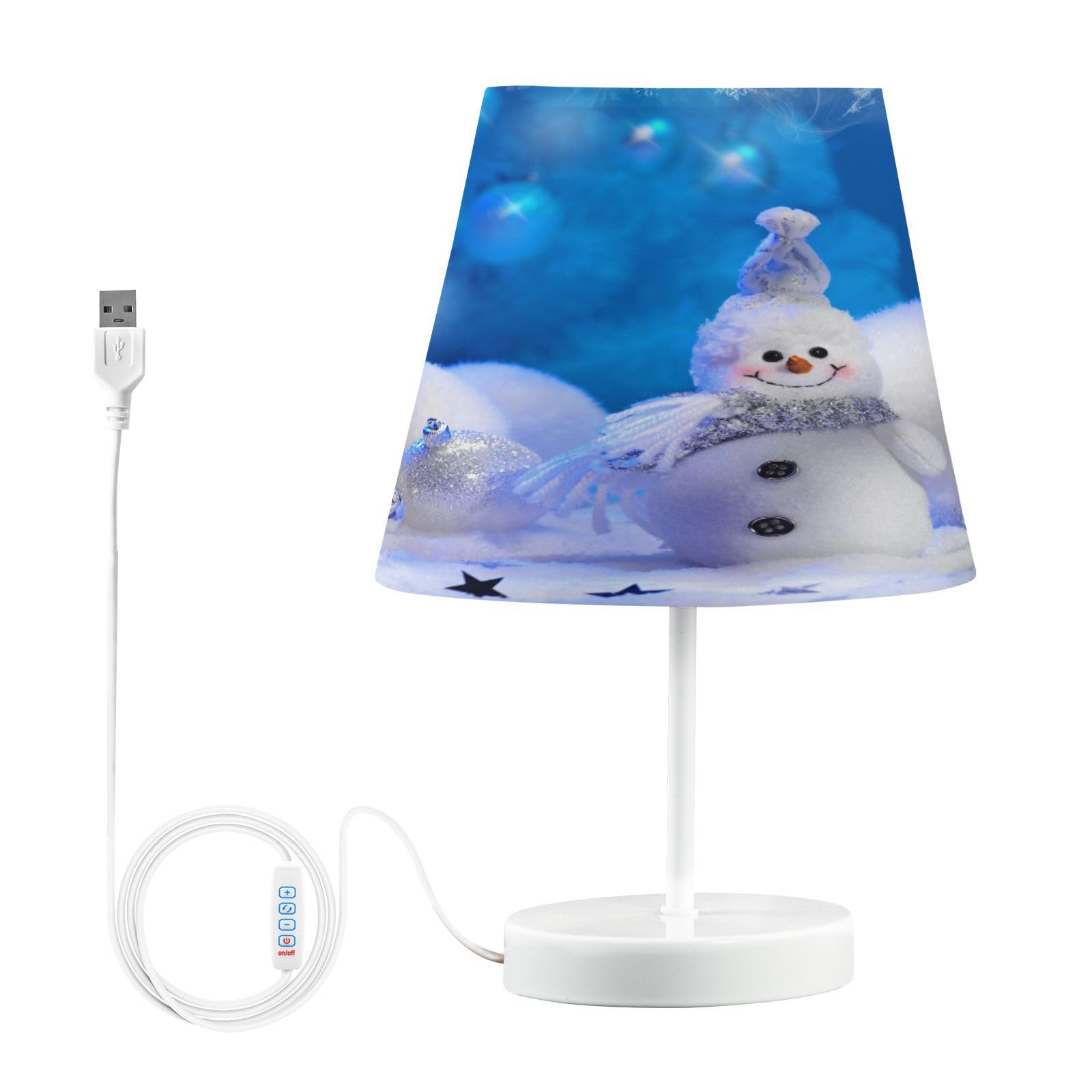 Mnsruu Bedside Table Lamps with USB Ports, Christmas Stars Snowflakes Snowman Nightstand Desk Lamps for Bedroom, Living Room, Office,S