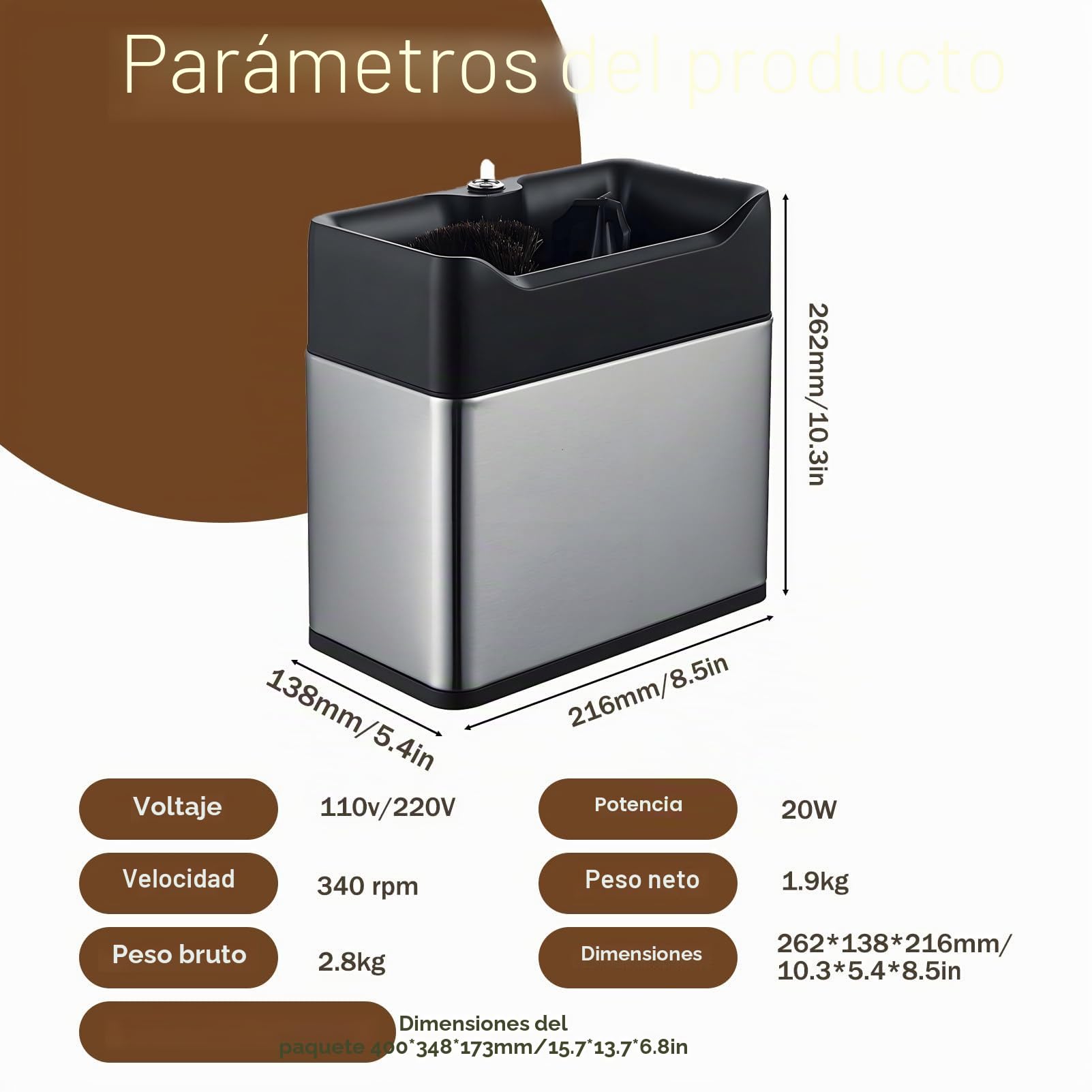Limpiador de portafiltros eléctrico con Cabezales de Cepillo y Dos raspadores, diseñado para portafiltros de 58 mm (para una o Dos Tazas), Ideal para cafeterías domésticas o comerciales Silver