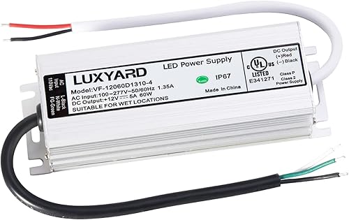 [Listado UL] Controlador LED LUXYARD 12 V 60 W impermeable IP67 clase 2 LED transformador de fuente de alimentación 100V-277V CA a 12V CC salida de