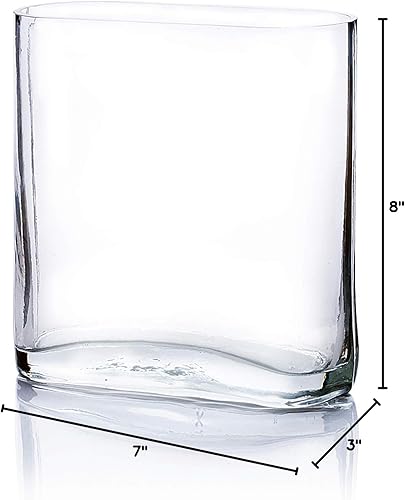 Miniatura 4 de WGV - Jarrón rectangular alto de bloque, ancho 3 pulgadas, largo 7 pulgadas, altura 8 pulgadas, contenedor floral de vidrio redondo transparente