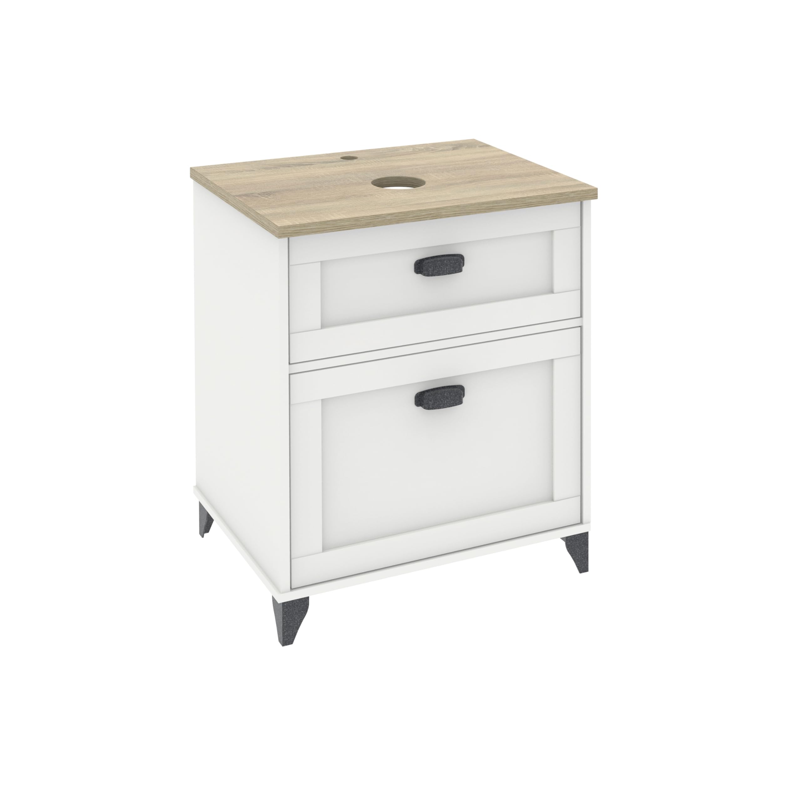 MUEBLES PITARCH Mobile da bagno 60 cm larghezza con gambe, cassetto guide chiusura morbida, 1 porta, per lavabo da sovrapposizione, bianco e rovere cambriano, stile vintage modello Toscana