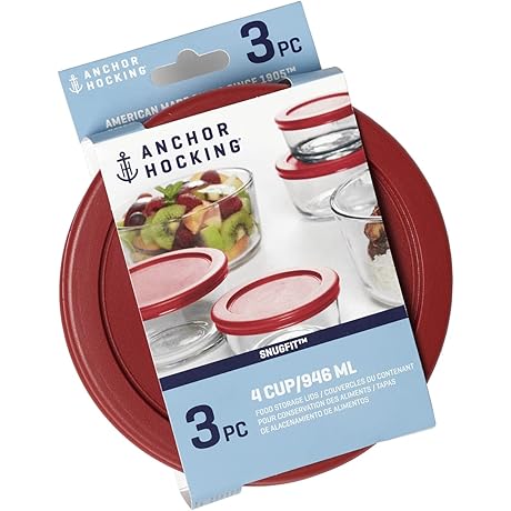 Replacement Lids for Glass Food Storage, 4 Cup Round (Compatible with Pyrex...