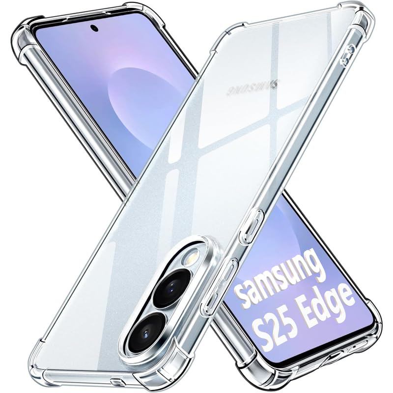 Image of Lustree Back Cover Transparent Case Compatible with Samsung Galaxy S25 Edge | Clear + TPU Case with 4 Corner Air Cushion Protection & Camera Protection | Slim& Stylus Cover