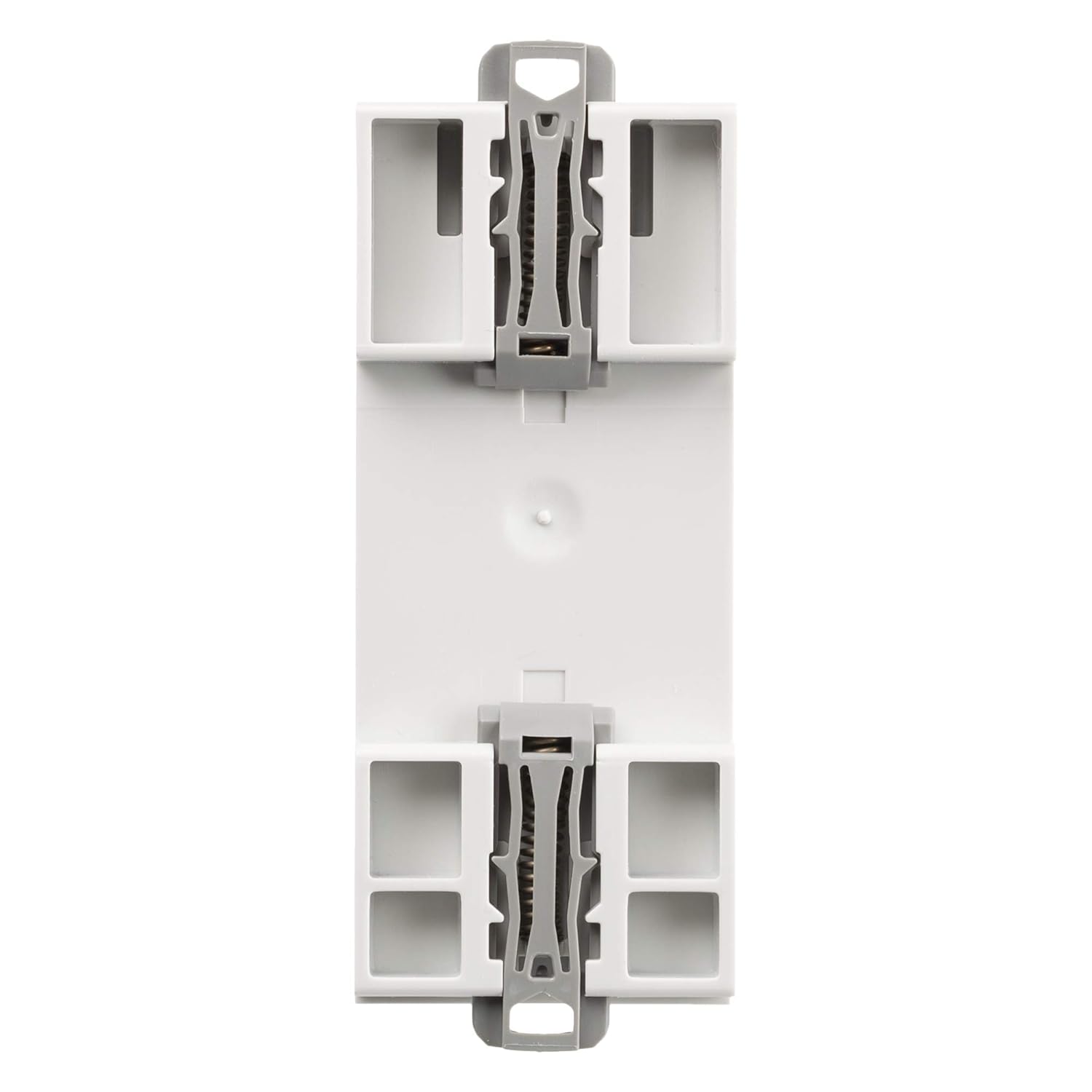 Legrand AlphaRex D21 Digital Weekly Timer, bottom view showing DIN rail clips