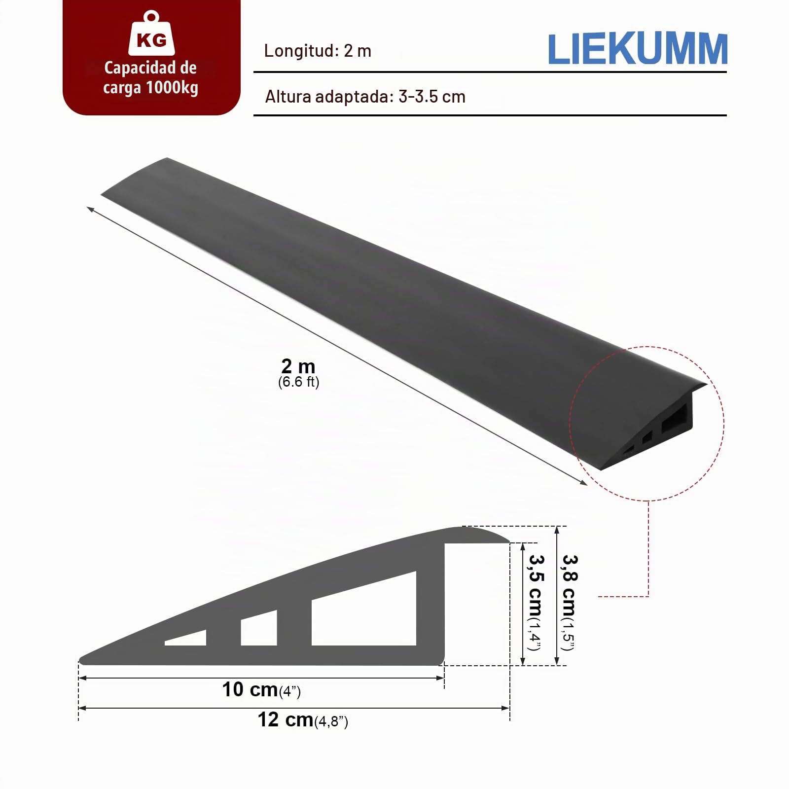 LIEKUMM Rampa Goma umbrales, Altura 3 cm, Cortable Rampa Silla de Ruedas
