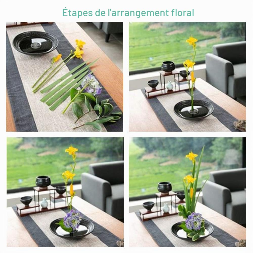 WANDIC Kit d'arrangement Floral, Lot de 51, Supports de Fleurs Ronds, Pot de Fleurs en céramique, Aiguille de Nettoyage Kenzan, râteau, tiges Florales et Ruban adhésif Floral pour Arrangement Floral