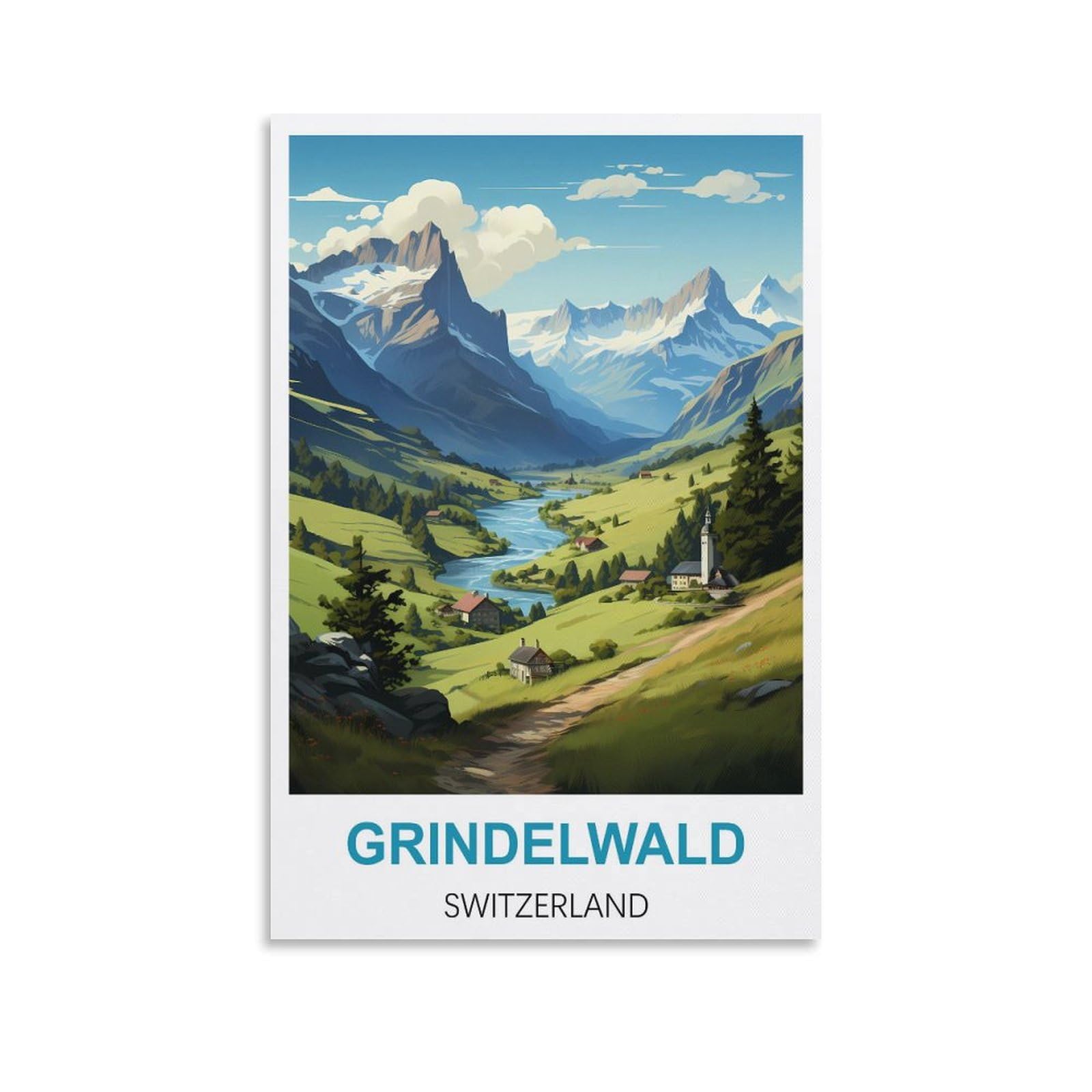 EZMLFA 5D Diamond Art Kits for Beginner,Grindelwald Switzerlands Kits for Adults and Kids, Full Drill Round Rhinestone Paint with Diamonds,DIY 5D Diamond Art 40x40cm