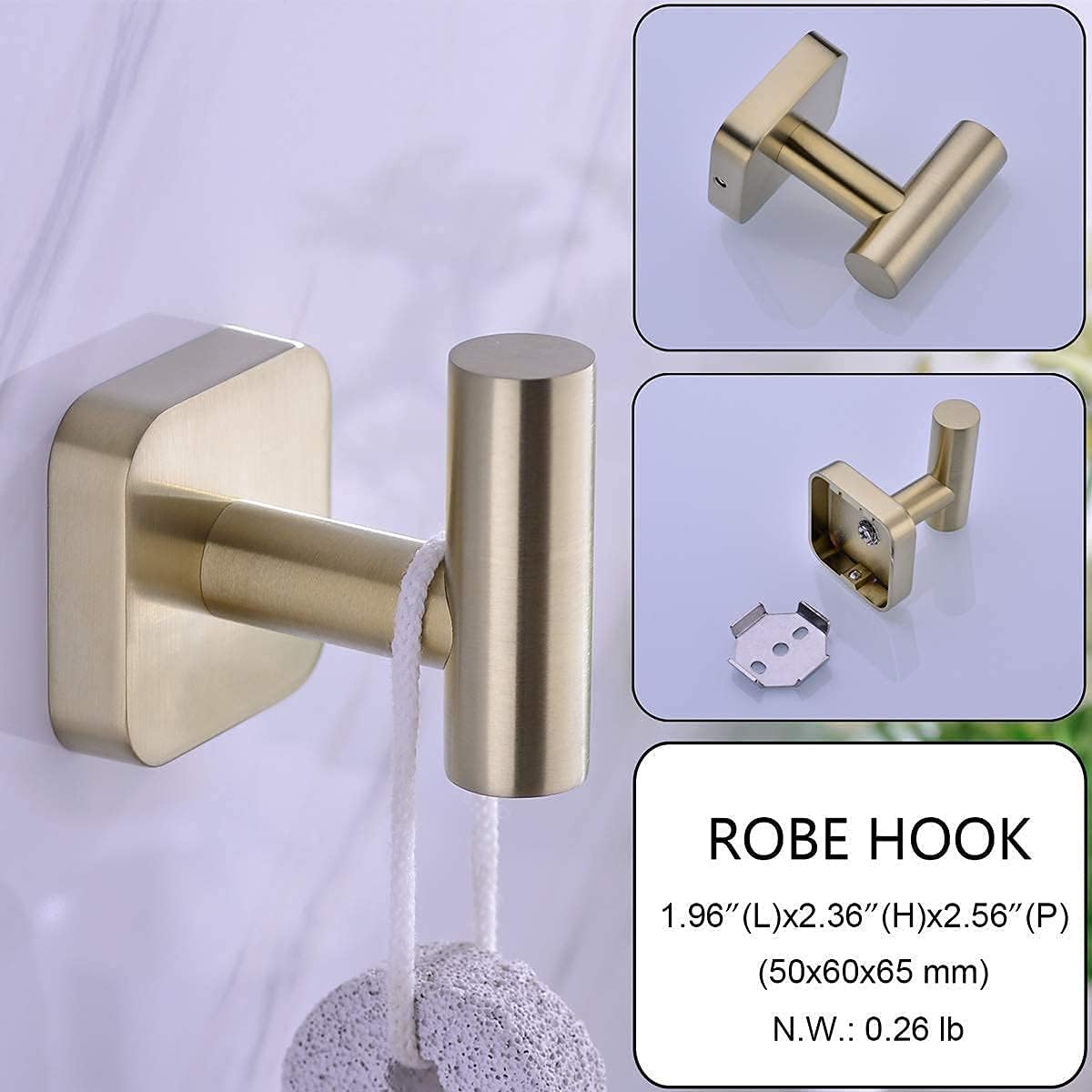 Brushed Gold Bathroom Faucet and 4 Piece Hardware Accessories Set Bundle, 2 Handle 8 Inch Widespread Brass Mixer Tap with Drain Assembly and Stainless Steel Towel Bar Set