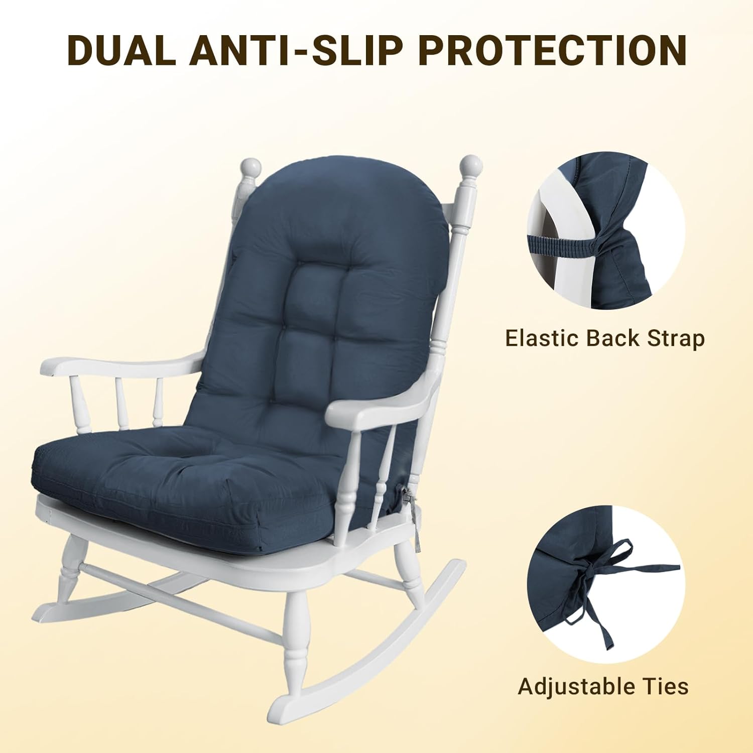 YAFF Adirondack Chair Cushion, Water and Sunscreen Resistant Fabric Outdoor Chair Cushions, Non-Slip Rocking Chair Cushions, Thickened High Back Patio Chair Cushion, 43.3 x 19.7 inches Navy Blue 1 PCS