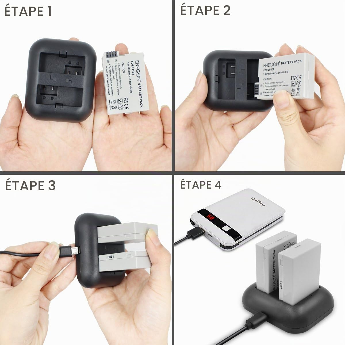ENEGON Batterie de Rechange (2 Paquets) et Chargeur Double Rapide pour Canon LP-E8 et Canon EOS Rebel T2i, T3i, T4i, T5i, EOS 550D, 600D, 650D, 700D, Kiss X4, X5, X6, LC-E8E Appareil Photo numérique