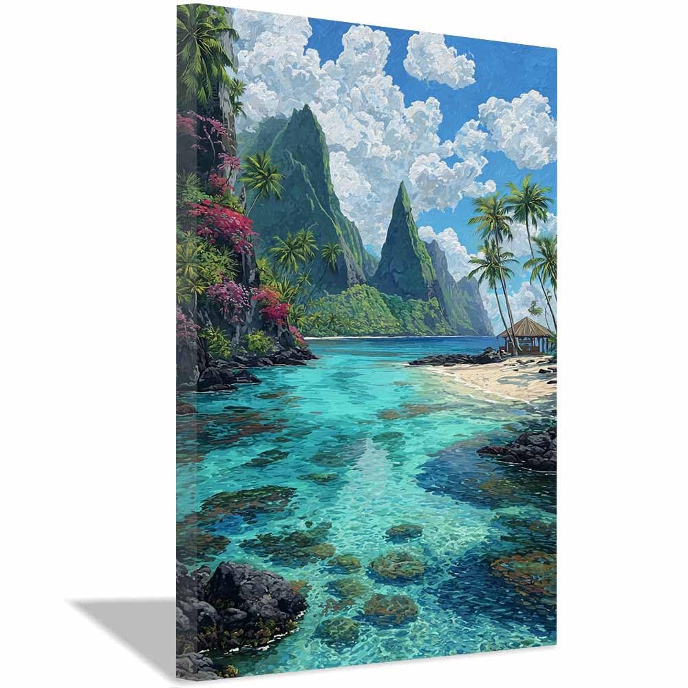 HOQIU Landscape wall art Tropical Island Paradisess Art canvas art, art print, house decor, bedroom wall decor above bed, prints for living room.(Multicolor)-70x100cm Framed