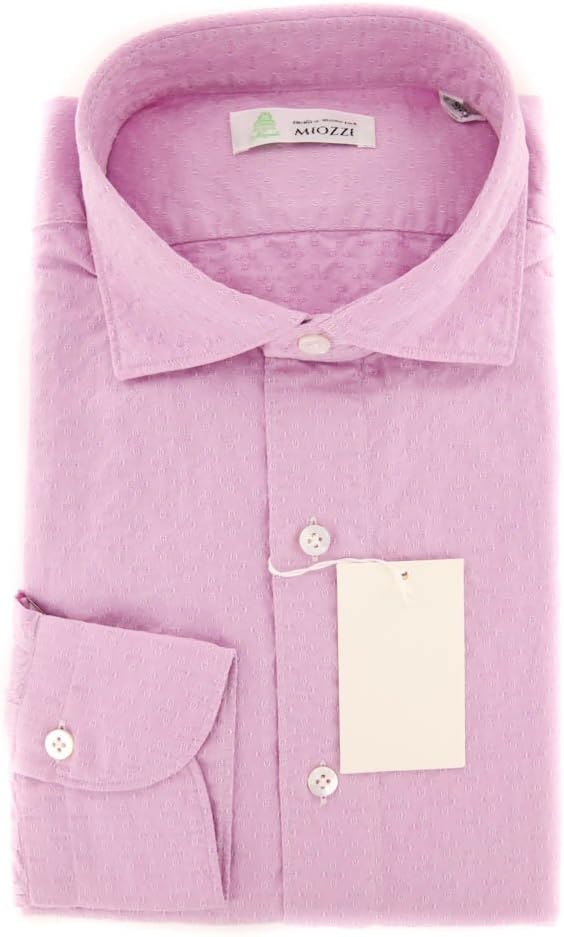 Finamore Napoli Pink Patterned Button Down Spread Collar Cotton Slim Fit Dress Shirt, Size x-Small 15.5