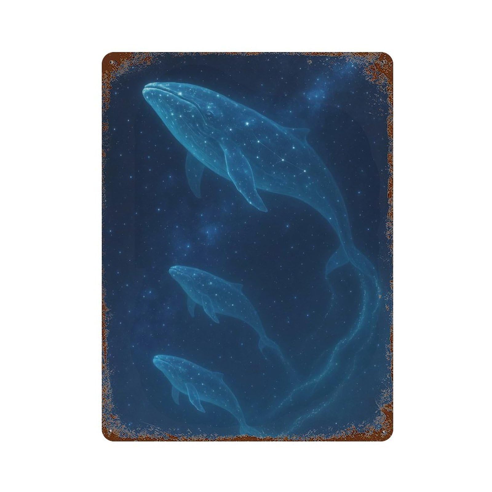 Rust Effect Celestial Whales in Starry Night Vintage Rust Metal Sign 15.7"x11.8", Rustic Home Decor for Farmhouse, Kitchen And Entryway Decor